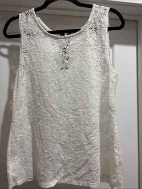 Sleeveless White Lace Overlay Women's Top L
